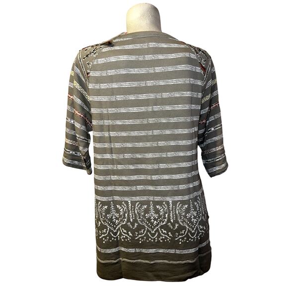 SOFT SURROUNDINGS Top Size M Taupe Striped Embroidered Beaded Artiste Tunic - Picture 7 of 8